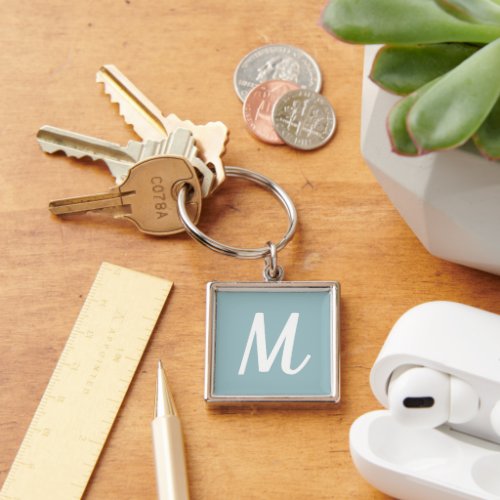 Modern Elegant Sea Foam Green and White Monogram Keychain