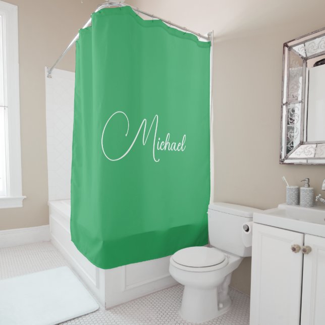 Modern Elegant Sea Green Template Custom Name Shower Curtain (In Situ)