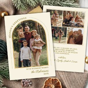 Modern Elegant Season's Greetings Gold Arch Photo  Holiday Card