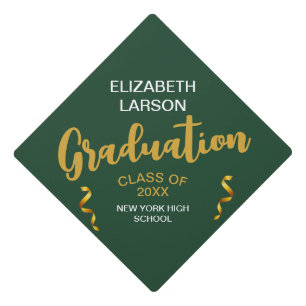 Modern Elegant Senior Golden Black Graduation Cap Topper
