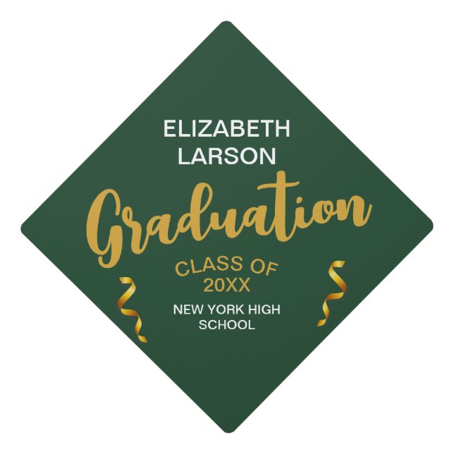 Modern Elegant Senior Golden Black Graduation Cap Topper (Front)