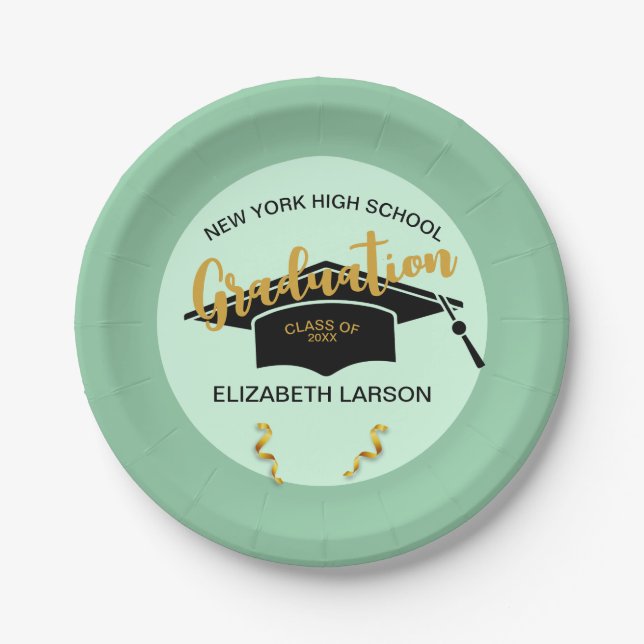 Modern Elegant Senior Golden Black Paper Plates (Front)