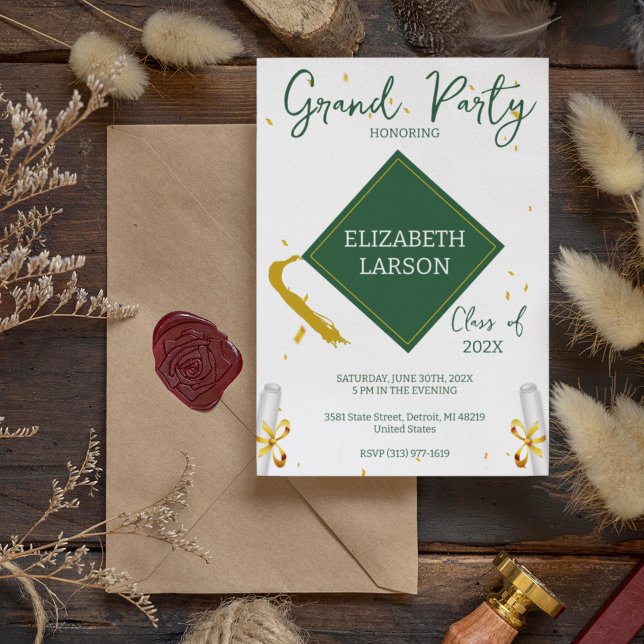 Modern Elegant Senior Green Themed Graduation Invitation (Creator Uploaded)