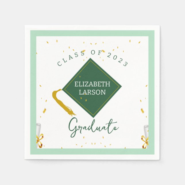 Modern Elegant Senior Green Themed Graduation Napkins (Front)