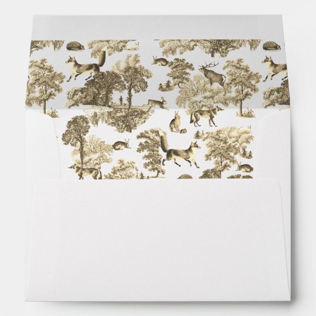 Modern Elegant Sepia Beige Deer Fox Country Toile  Envelope (Back (Bottom))