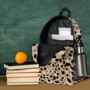 Modern Elegant Sepia Leopard Pattern And Name Printed Backpack