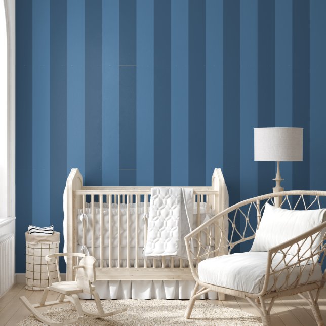 Modern, Elegant Shades of Dusty Blue Wide Stripes Wallpaper (Kids)