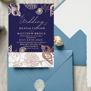 Modern Elegant Shells Real Foil Wedding Invitation Foil Invitation