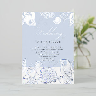 Modern Elegant Shells Real Foil Wedding Invitation Foil Invitation