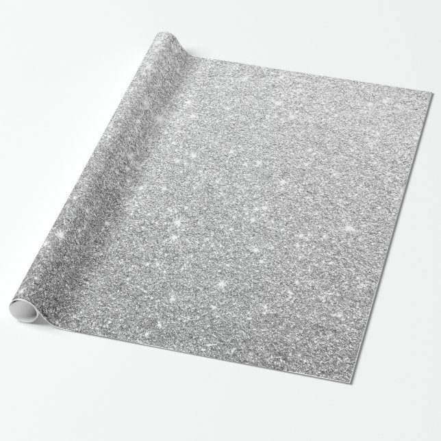Modern Elegant Shiny Metallic Silver Glitter Gray Wrapping Paper (Unrolled)