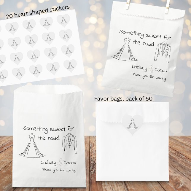 Modern elegant silhouette "sweets for the road" favor bag (sweet treat in this favor bag for your guest. matching stickers to close the bag avalible.)