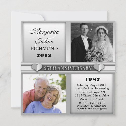modern elegant silver 25 anniversary invitations