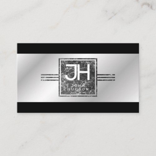 Modern Elegant Silver and Black Lines Business Car Business Card