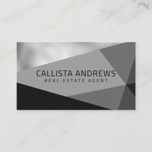 Modern Elegant Silver Black Gray Geometric Business Card