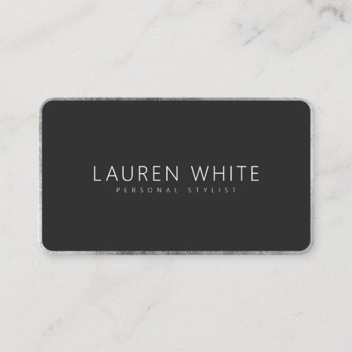 Modern elegant silver black minimalist rounded business card