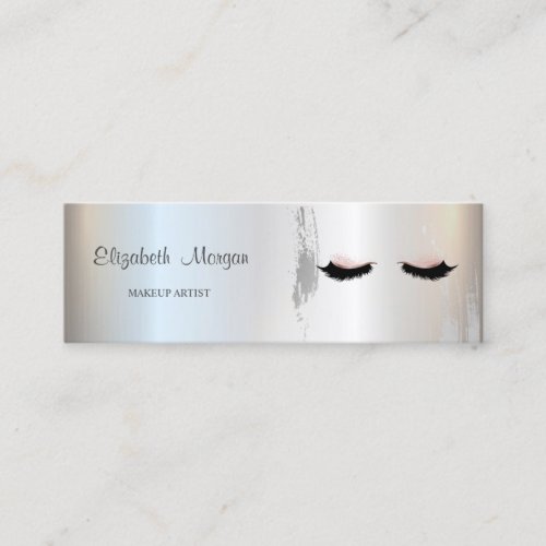 Modern Elegant Silver Brush Stroke LashesMakeup Mini Business Card