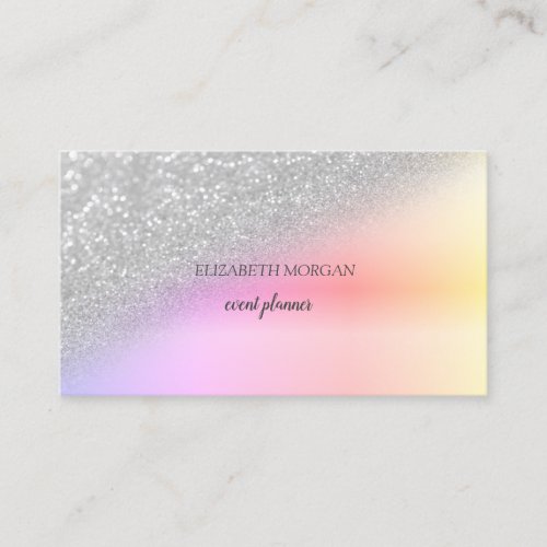Modern Elegant Silver Glitter Bokeh Ombre Business Card