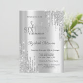 Modern Elegant Silver Glitter Drips  Sweet 16 Invitation (Standing Front)