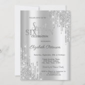 Modern Elegant Silver Glitter Drips  Sweet 16 Invitation (Front)