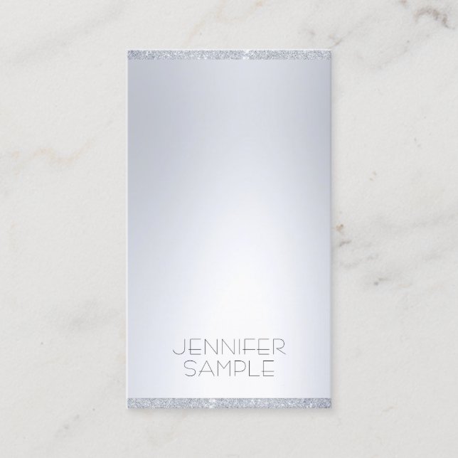 Modern Elegant Silver Glitter Simple Professional Business Card (Front)