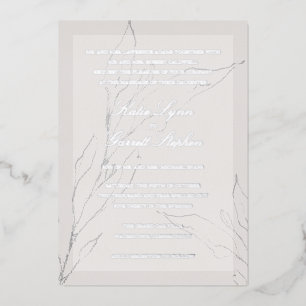 Modern Elegant Silver Gray Floral Wedding Foil Invitation