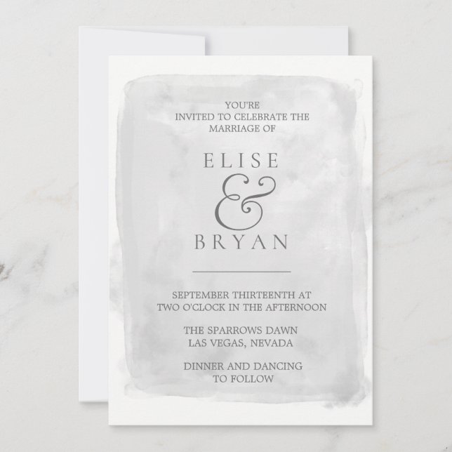 Modern Elegant Silver Gray Paint Splash Wedding Invitation (Front)