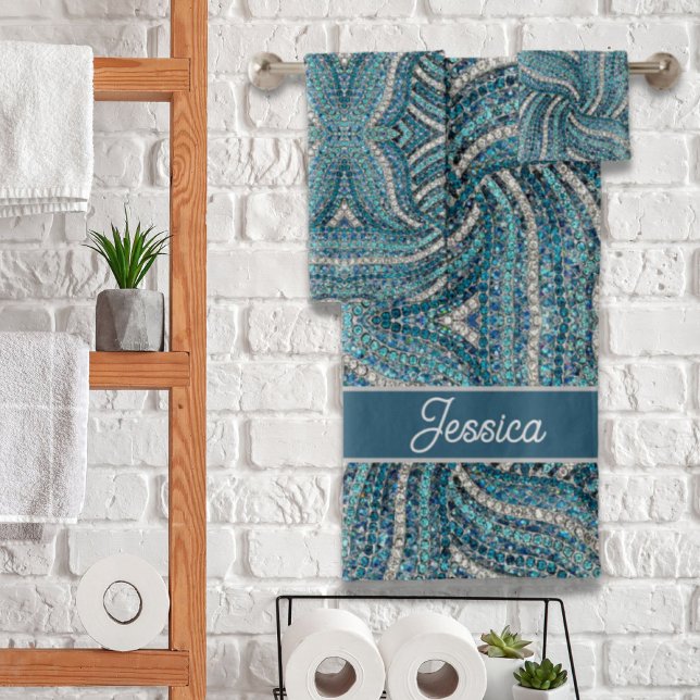 Modern Elegant Silver Grey Turquoise Blue Swirl Bath Towel Set (Modern Elegant Silver Grey Turquoise Blue Swirl Bath Towel Set)