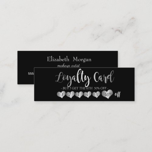 Modern Elegant Silver Hearts Black Loyalty Card