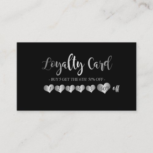 Modern Elegant Silver Hearts Black Loyalty Card