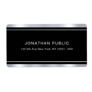 Modern Elegant Silver Look Black Template Glamour Label
