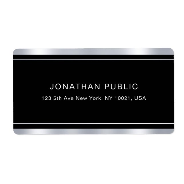 Modern Elegant Silver Look Black Template Glamour Label (Front)