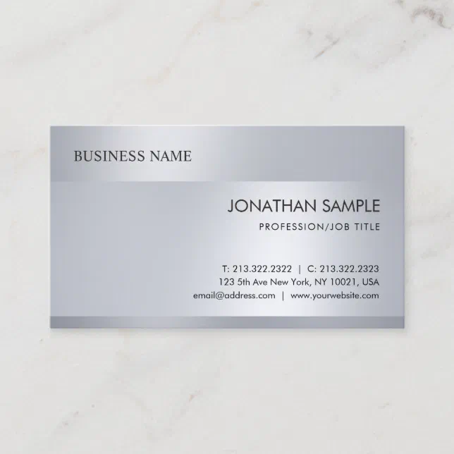 Modern Elegant Silver Look Minimalist Professional Business Card | Zazzle