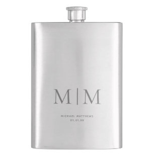 Modern Elegant Silver Monogrammed Initial Classic Flask