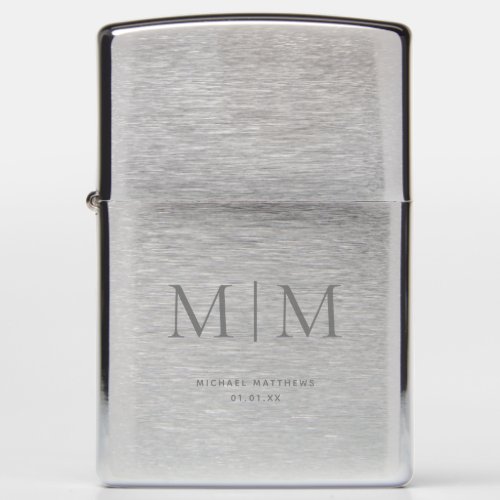 Modern Elegant Silver Monogrammed Initial Classic Zippo Lighter