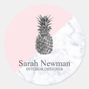 Modern elegant silver pineapple pink classic round sticker