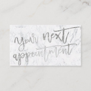 Modern elegant silver script typography marble appointment card