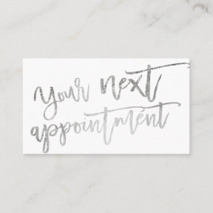 Modern elegant silver script typography white appointment card