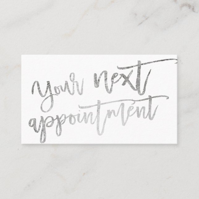 Modern elegant silver script typography white appointment card (Front)