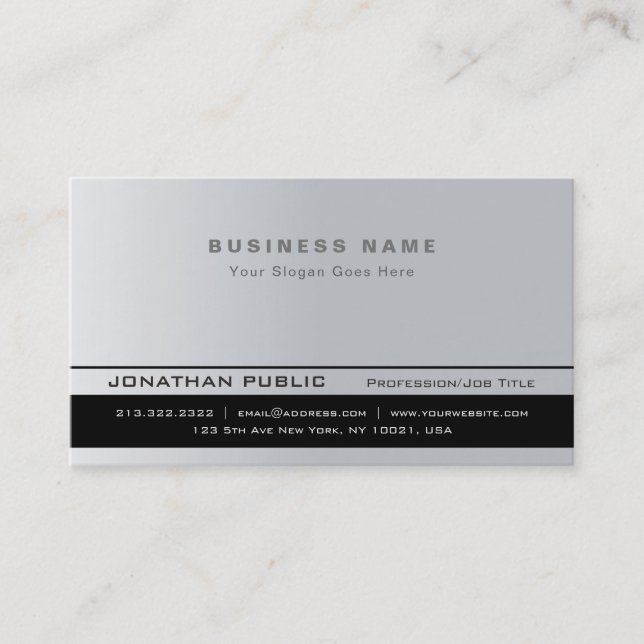 Modern Elegant Silver Signature UV Matte Luxe Business Card (Front)