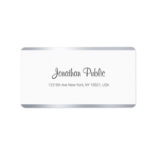 Modern Elegant Silver White Calligraphy Script Top Label (Front)