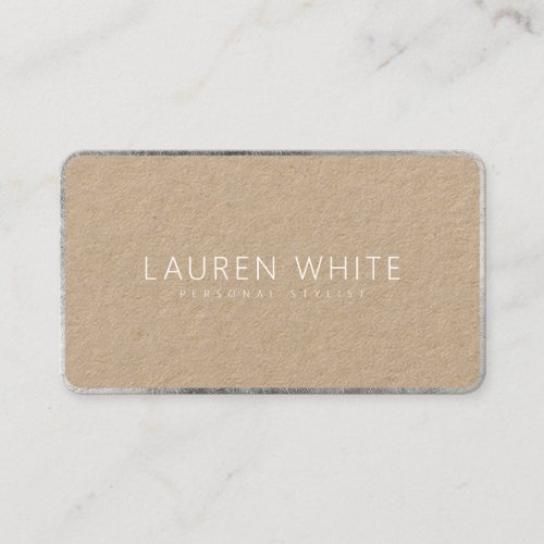 Modern elegant silver white minimalist kraft business card