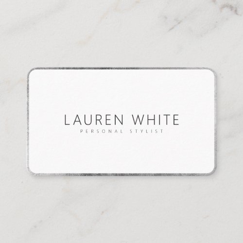 Modern elegant silver white minimalist rounded business card