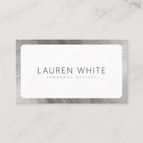 Modern elegant silver white rounded minimalist business card