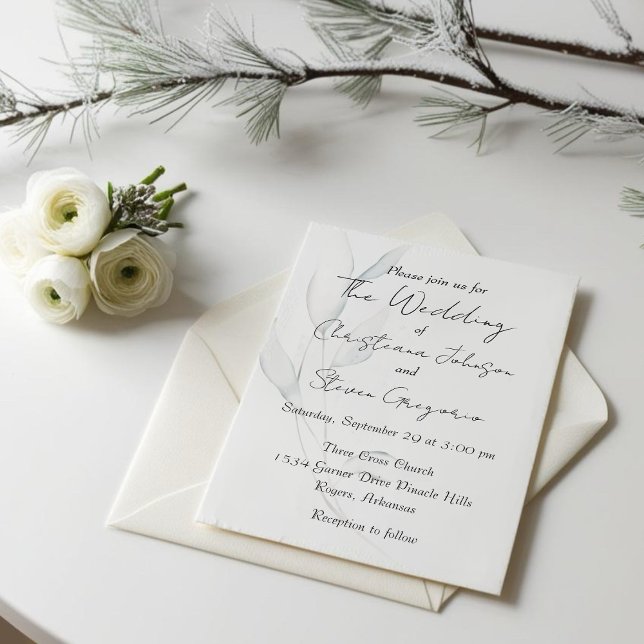 Modern Elegant Silver Winter Leaves Watercolor Invitation (Creator Uploaded)
