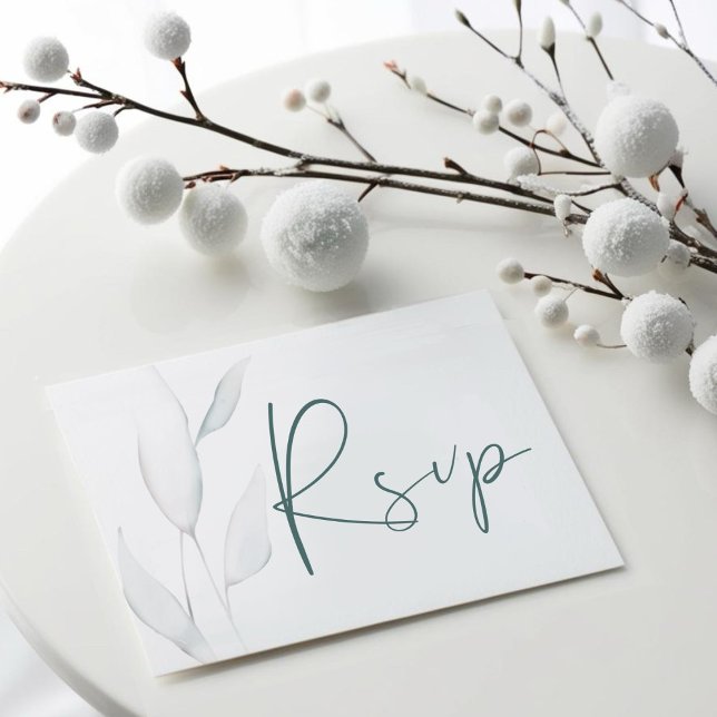 Modern Elegant Silver Winter Leaves Watercolor RSVP Card (Creator Uploaded)