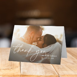 Modern Elegant Simple 2 Photos Wedding Folded Letterpress Thank You Card
