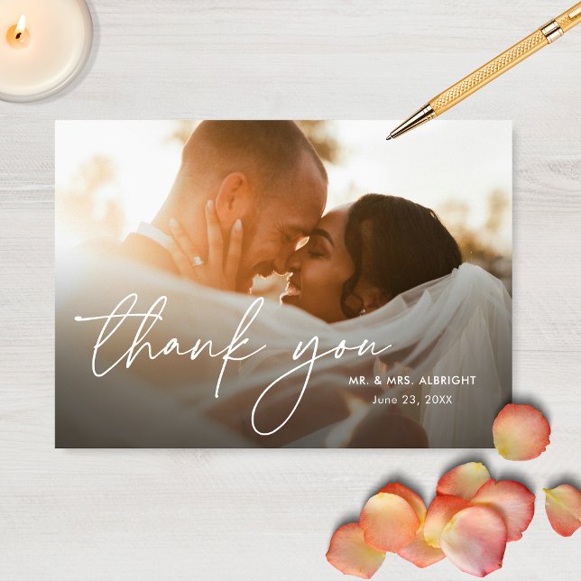 Modern Elegant Simple 2 Photos Wedding Thank You Card (Creator Uploaded)