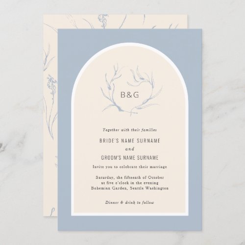 Modern Elegant Simple Arch Dusty Blue Wedding Invitation