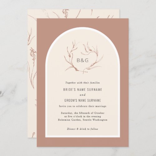 Modern Elegant Simple Arch Earth Tones Wedding Invitation