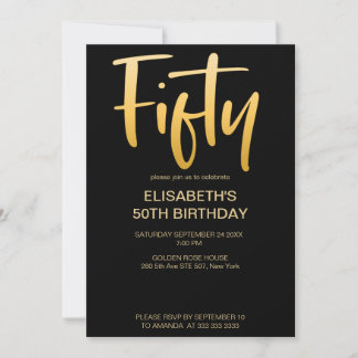 Modern Elegant Simple Black 50th Birthday Party Invitation